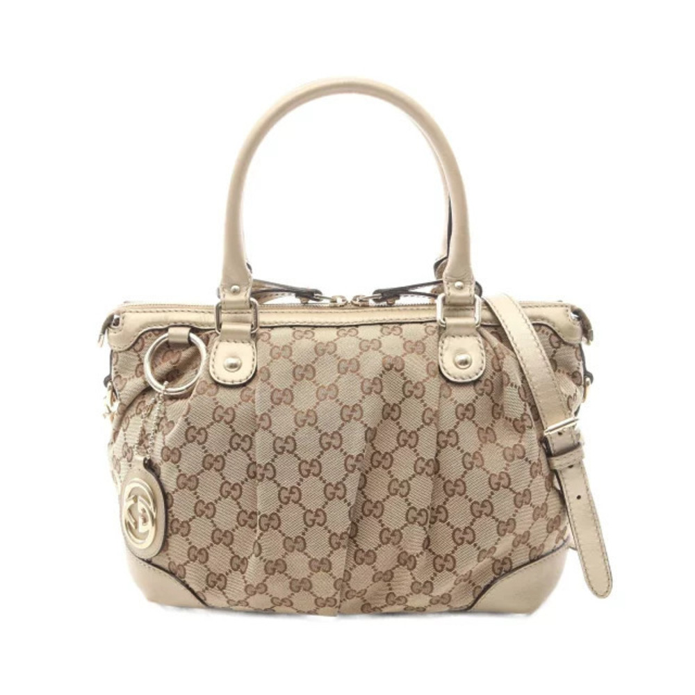 Gucci Sukey GG Canvas Handbag Leather Beige Cream Gold Tone